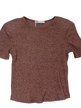 NWT Zara Short-Sleeve Tee in Mauve Brown size Small